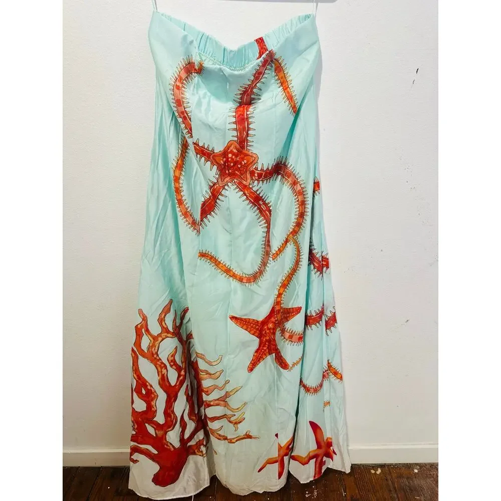 MUMA WORLD Blue Red Starfish Print Sleeveless
Ursa Maxi Dress size Large - Picture 2 of 16